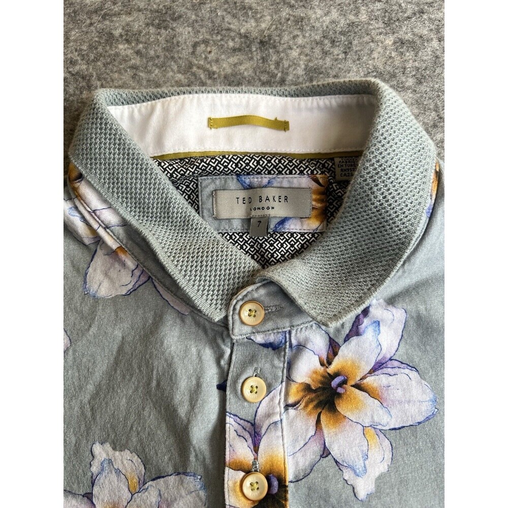 Ted Baker Polo Shirt Men’s Size 7 Mantis Floral Print Gray‎ 3XL Short Sleeve